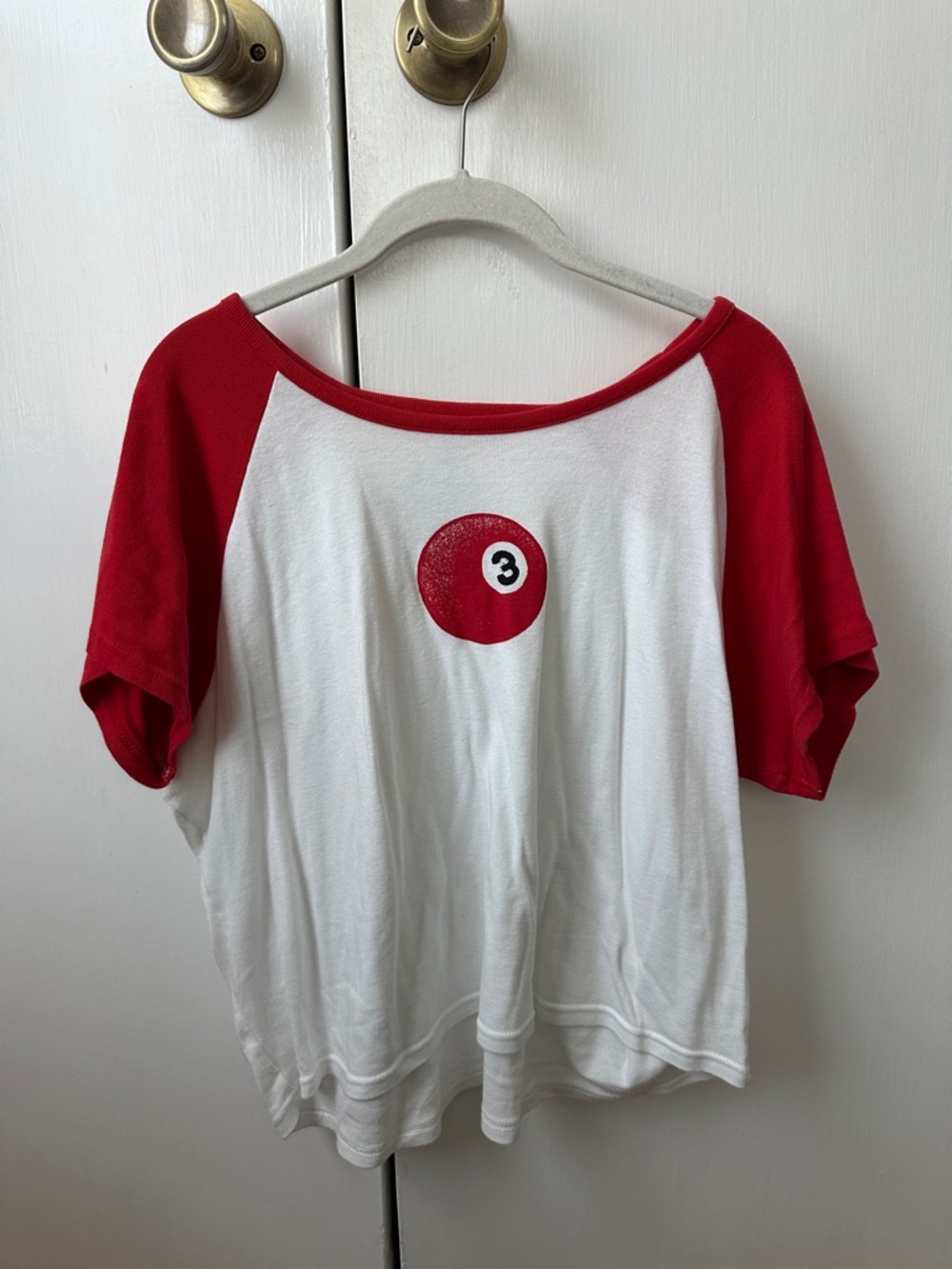 Urban Outfitters Women's Red & White Raglan Tee with Number 3 Graphic